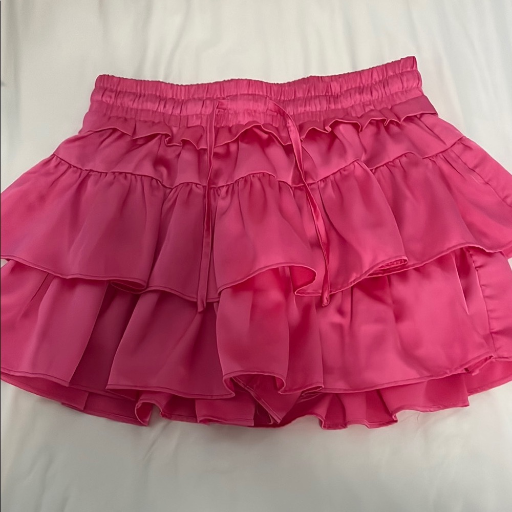 Pink Bubble Mini Skirt with Ruffled Tiers